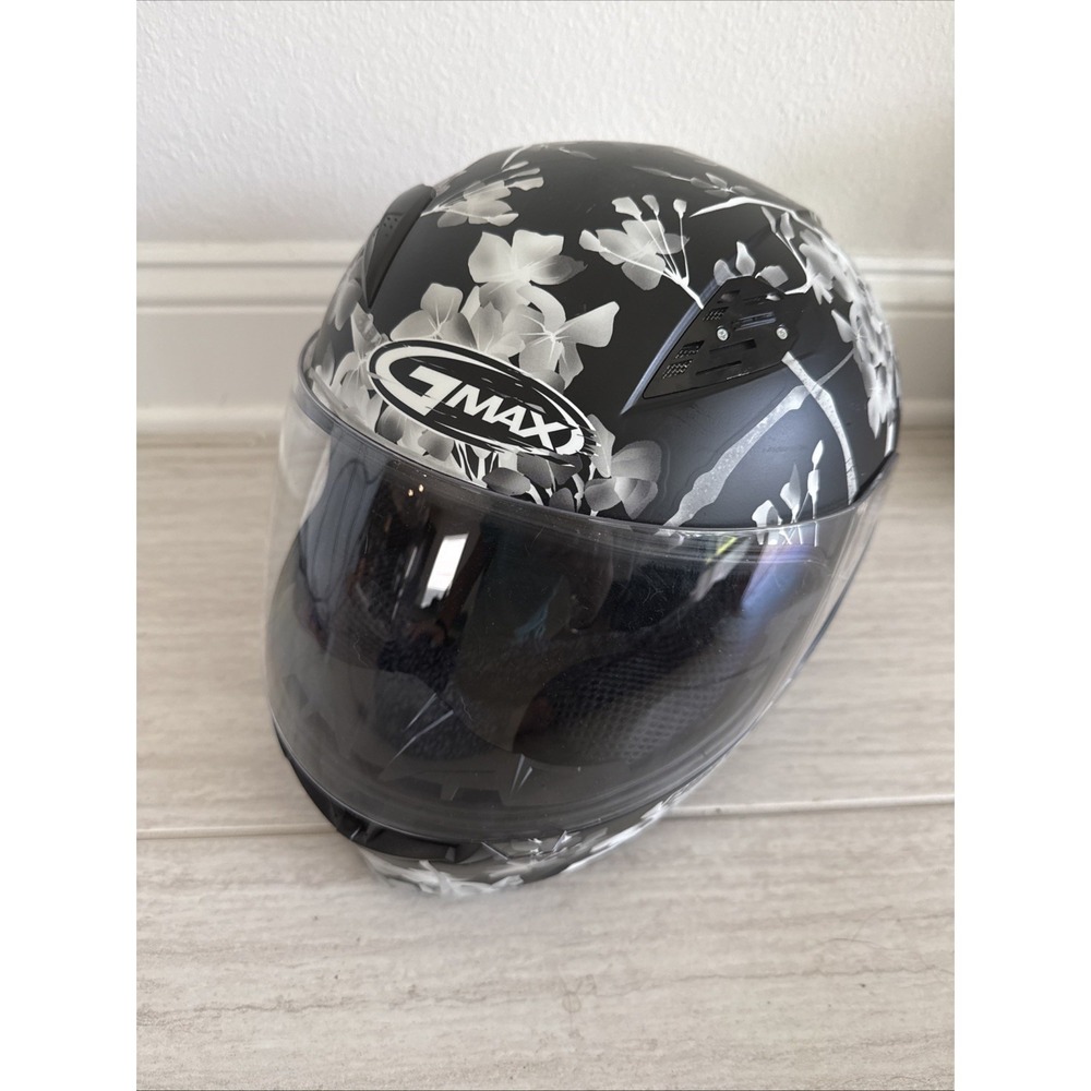 Gmax FF-49 Motorcycle Helmet, Black Floral, Size M, 57-58cm